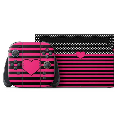 Polka Dots and Stripes Heart in Pink Nintendo Switch 2 (2025) with Joy-Con Skin
